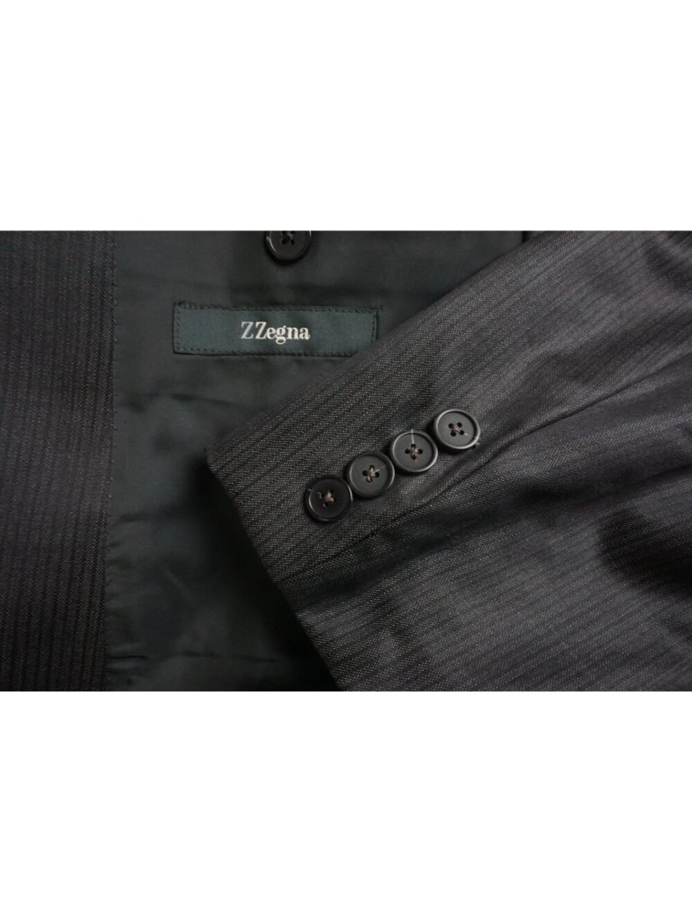 Ermenegildo Zegna City Charcoal Black Striped Wool 2 Pc Suit Jacket Pants Sz 42L